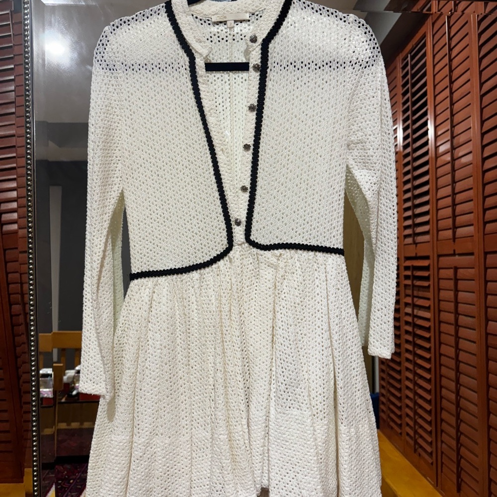 Maje White Long Sleeve Dress with Black Accents